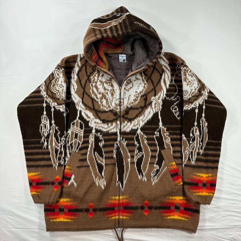 Artesanías Tuntaquimba Wool Full Zip Hoodie Wolf Adult Medium Aztec Print